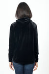 Sno Skins Velvet Drape Collar Top in Black. Foldover draped collar. Long sleeves. A line swing shape. High low hem. Relaxed fit._t_34624216957128