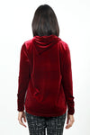 Sno Skins Velvet Drape Collar Top in Garmet. Foldover draped collar. Long sleeves. A line swing shape. High low hem. Relaxed fit._t_34624217088200