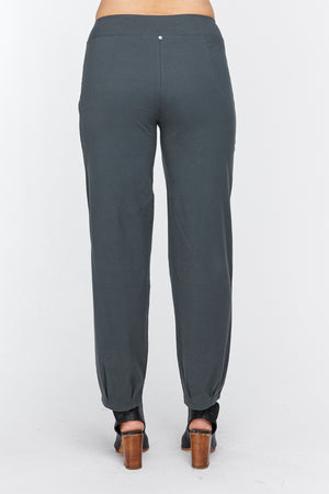 Neon Buddha Relaxed Pant in Gray. Drop waist pull on pant. Straight leg that tapers to a pleated hem. 2 front pleated pockets. 28" inseam._34558183669960