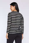 Neon Buddha It's a Vibe Top in Black. Pieced strips of solid white & black with space dye black/white pieced together to create a unique stripe. Pieced panels in front. Long sleeves. Horizontal stripe back. Curved hem. Classic fit_t_34654913036488