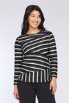 Neon Buddha It's a Vibe Top in Black.  Pieced strips of solid white & black with space dye black/white pieced together to create a unique stripe.  Pieced panels in front.  Long sleeves.  Horizontal stripe back.  Curved hem.  Classic fit_t_34654913102024