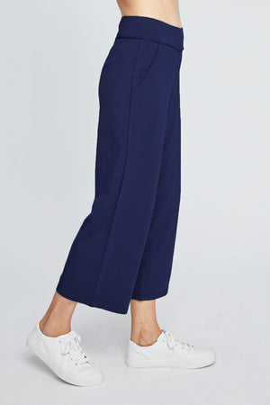 Neon Buddha Classic Wide Leg Capri in Night. 2" waistband pull on pant with side slash pockets and wide legs. 11" leg opening. 23 1/2" inseam._35323586937032