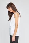 Neon Buddha Tank Top with Pocket in White. Crew neck sleeveless tank with off center seaming. Piece construction with cotton and stretch jersey. Single front button pocket. Step hem. Relaxed fit._t_35323304870088