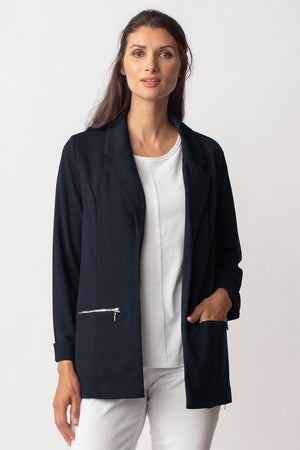 LIV by Habitat Ponte Zip Blazer in Black.  Peaked lapel open front jacket.  Long sleeves.  Zip front pockets.  Functional zippers at side hem.  Relaxed fit._35027580649672