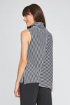 Neon Buddha Striped Cowl Tank Top in Black. Textured multi directional stripes in black white and gray. Asymmetric diagonal seams front and back. Cowl neck sleeveless tank. Step hem. Single front patch pocket. A line shape. Relaxed fit._t_35335646838984