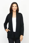 Metric Open Cardi with Pockets in Black. Open front knit with long sleeves and front pouch pockets with rib trim.  Rolled edges.  Relaxed fit._t_61201741087086