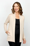 Metric Open Cardi with Pockets in Neutral. Open front knit with long sleeves and front pouch pockets with rib trim.  Rolled edges.  Relaxed fit._t_61005646168430