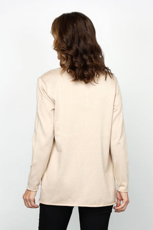 Metric Open Cardi with Pockets in Neutral. Open front knit with long sleeves and front pouch pockets with rib trim.  Rolled edges.  Relaxed fit._61005646233966