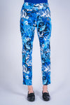 Lisette L Montreal Blue Black Floral Pant.  3" waistband pull on pant. with tummy control panel.  Snug through the stomach hip and thigh.  Slim leg.  Inseam: 28"_t_59875934667118