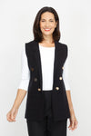 Metric Button Vest in Black.  Notched lapel open front vest with 3 gold tone buttons on the diagonal on each front side.  2 front patch pockets.  Classic fit._t_61255796490606