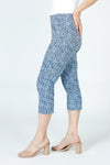 Lisette L Montreal Pebble Capri in Multi.  3" waistband pull on with tummy control.  2 front slash pockets.  Snug through stomach, hip and thigh.  21 1/2" inseam._t_59957312815470