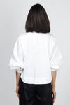 Planet Puffy Sleeve Shirt in White. Pointed collar button down cropped shirt with covered button placket. Long baloon sleeve with gathered cuff. Oversized fit._t_35027724992712