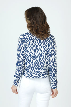 Top Ligne Ikat Airflow Jacket in Navy/White.  Pointed collar button down jacket with banded hem.  Long sleeves with button cuffs.  Back yoke.  2 front button flap pockets.  Relaxed fit._59980852003182