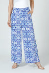 Top Ligne Kaleidoscope Airflow Wide Leg Pant in Blue.  Geometric print in shades of blue.  1 1/2" elastic waistband.  2 front slash pockets.  Wide flowing leg.  12" leg opening.  28" inseam._t_59980469305710
