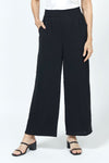 Top LIgne Relaxed Wide Leg Pant in Black.  Lightly textured fabric.  2" elastic waistband with 2 front slash pockets.  Wide draped leg.  12" wide at leg opening; 26" inseam._t_35194735296712