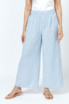 Organic Rags Washable Linen Smocked Pant in Denim/White. 3" smocked waistband pull on pant with wide leg. 13" width leg, 26 1/2" inseam._t_35181250740424