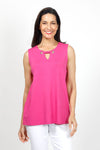 Top Ligne Sleeveless Grommet Keyhole Top in Pink. Crew neck sleeveless a line tank. Grommet and lace detail at neckline creates keyhole. Relaxed fit._t_35072189137096