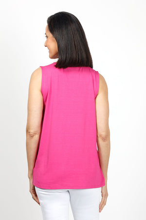 Top Ligne Sleeveless Grommet Keyhole Top in Pink. Crew neck sleeveless a line tank. Grommet and lace detail at neckline creates keyhole. Relaxed fit._35072189268168