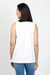 Top Ligne Sleeveless Grommet Keyhole Top in White. Crew neck sleeveless a line tank. Grommet and lace detail at neckline creates keyhole. Relaxed fit._t_35072189235400