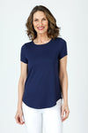 Top Ligne High Low Tee in Indigo.  Crew neck short sleeve top with curved high low hem.  Relaxed fit._t_60003087122798