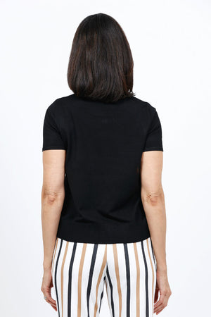 Ten Oh 8 Short Sleeve Sweater in Black. Crew neck short sleeve sweater. Rib trim at hem. Classic fit._34667569184968