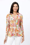 Cali Girls Paisley Pleated Blouse.  60's inspired paisley print in bright pastels on a white background.  Pointed collar button down with a v neck.  Long sleeves.  Vertical pleating creates soft flutter shape at the hem.  Relaxed fit._t_34827111858376