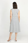 Top Ligne Pucker Stripe V Neck Dress in Black/White stripes.  Sleeveless. Surplice v neck with inset waistband.  Diagonal stripe bodice. Horizontal stripe skirt.  Fit and flare silhouette. Relaxed fit._t_60254666817902
