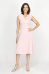 Top Ligne Pucker Stripe V Neck Dress in Coral/White stripes.  Sleeveless. Surplice v neck with inset waistband.  Diagonal stripe bodice. Horizontal stripe skirt.  Fit and flare silhouette. Relaxed fit._t_60254666883438