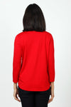 Top Ligne V Neck Pleated Top in Red. V neck top with single front pleat. Softly gathered at front shoulder. 3/4 sleeve. Curved hem. Relaxed fit._t_34654453956808
