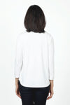 Top Ligne V Neck Pleated Top in White. V neck top with single front pleat. Softly gathered at front shoulder. 3/4 sleeve. Curved hem. Relaxed fit._t_34654454087880