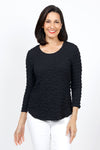 Top Ligne Pucker Scoop Neck Top in Black. Scoop neck top with 3/4 sleeves. Puckered fabric. Curved hem. Relaxed fit._t_35322626736328