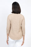 Top Ligne Pucker Scoop Neck Top in Sand. Scoop neck top with 3/4 sleeves. Puckered fabric. Curved hem. Relaxed fit._t_35322626801864