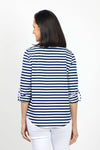 Top Ligne Striped Henley Tee in Navy & White. Crew neck with banded neck and notched v with 3 button placket. 3/4 sleeve with roll tab cuff. Shirt tail hem. Relaxed fit._t_35020937953480