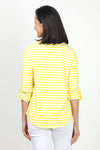 Top Ligne Striped Henley Tee in Yellow & White. Crew neck with banded neck and notched v with 3 button placket. 3/4 sleeve with roll tab cuff. Shirt tail hem. Relaxed fit._t_35020938084552