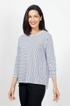 Top Ligne Striped Dolman Sleeve Top in White/Navy. Crew neck with banded neckline. 3/4 dolman sleeve with cuff. Horizontal stripes on 1 side of front and back; vertical on the other. Center seams. Relaxed fit._t_35020812484808