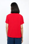 Top Ligne Collared Popover in Red. Lightweight finely textured top. Pointed collar with open v placket. Short sleeves with sewn cuffs. Loose pleat in front. Curved hem. Relaxed fit._t_35201961394376