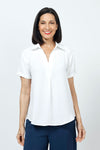 Top Ligne Collared Popover in White.  Lightweight finely textured top.  Pointed collar with open v placket.  Short sleeves with sewn cuffs.  Loose pleat in front.  Curved hem.  Relaxed fit._t_35201961361608