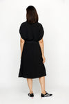 Top Ligne Airflow Contrast Stitch Shirt Dress in Black.  Pointed collar with notched v neck.  Button down shirt dress with self belt.  Short sleeves with button tab.  Contrast top stitching.  Relaxed fit._t_61184856260974