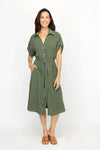 Top Ligne Airflow Contrast Stitch Shirt Dress in Oregano.  Pointed collar with notched v neck.  Button down shirt dress with self belt.  Short sleeves with button tab.  Contrast top stitching.  Relaxed fit._t_61184856293742
