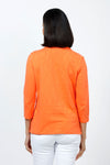 Top Ligne Ruffle Trim Tee in Mandarin. Slub cotton v neck 3/4 sleeve tee with ruffle trim at neckline. Relaxed fit._t_35202203287752