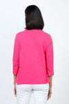 Top Ligne Ruffle Trim Tee in Peony. Slub cotton v neck 3/4 sleeve tee with ruffle trim at neckline. Relaxed fit._t_35202202271944
