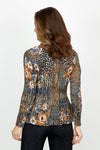 Cali Girls Mixed Leopard Floral Pleat Blouse.  Mix of miniature floral and leopard print in patchwork.  Pointed collar with notched v button down with long sleeve. Miniature pleats create shape effect.  Classic fit._t_61395040895342