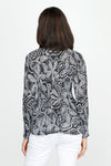 Cali Girls Floral Pleated Blouse in Black/White.  White dotted floral print on black.  Pointed collar notched v button down with long sleeves.  Mini pleats through body and sleeve.  Relaxed fit._t_60245526741358