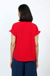 Top Ligne Ruffle Button Down top in Red. Lightly textured button down with pointed collar. Short sleeve with button trim. Curved hem. Relaxed fit._t_35202160033992
