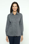 Top Ligne Double Pocket Shacket in Charcoal.  Pointed collar button down relaxed fit shirt/jacket hybrid.  Pointed collar button down with 2 front patch pockets.  Long sleeves with button cuffs.  Straight hem.  Side slits.  Relaxed fit._t_35797411135688