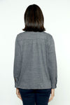Top Ligne Double Pocket Shacket in Charcoal. Pointed collar button down relaxed fit shirt/jacket hybrid. Pointed collar button down with 2 front patch pockets. Long sleeves with button cuffs. Straight hem. Side slits. Relaxed fit._t_35797411102920