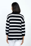 Ten Oh 8 Wide Stripe Sweater in Black/White. V neck 3/4 sleeve sweater with drop shoulders. Front raised center seam. Solid rib trim at neck, hem and cuff. Relaxed fit._t_35202349236424