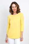 Ten Oh 8 Round Neck Raglan Sweater in Yellow.  Raglan sleeve round neck knit with 3/4 sleeve.  Curved hem.  Relaxed fit._t_35432687796424