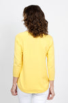 Ten Oh 8 Round Neck Raglan Sweater in Yellow. Raglan sleeve round neck knit with 3/4 sleeve. Curved hem. Relaxed fit._t_35432687960264