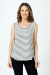 Top Ligne Pucker Stripe Scoop Tank in Black/White.  Horizontal stripe tank with scoop front.  Banded neckline and armhole.  Curved hem.  Relaxed fit._t_60242936889710